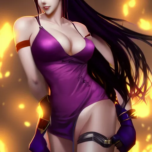Prompt: purple dress of tifa lockhart by WLOP, rossdraws, Logan Cure, Mingchen Shen, BangkuART, sakimichan, yan gisuka, JeonSeok Lee, zeronis, Chengwei Pan on artstation