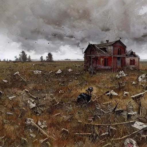 Image similar to painting by jakub rozalski of an abandoned post soviet town infested with root monsters