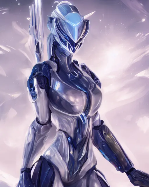 Image similar to perfect white haired girl, warframe armor, beautiful, dreamy, pretty face, blue cyborg eyes, portrait, detailed, bright light, scifi, elegant, utopian architecture in the background, laboratory, 4 k, ultra realistic, aura of light, cinematic, highly detailed, intricate, masterpiece, art by akihito tsukushi, akasuki brightmind