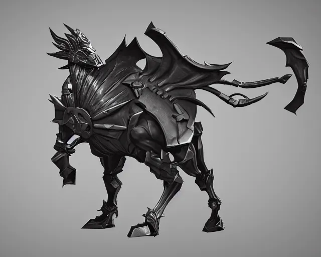 Prompt: 3d sculpt side view of an evil ironwork horse, artstaton, League of Legends, overwatch, digital illustration