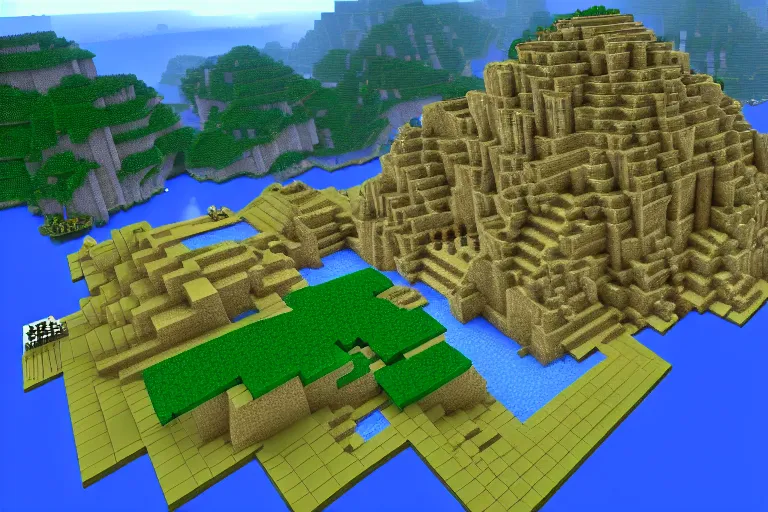 Image similar to the lost city of atlantis in the style of minecraft