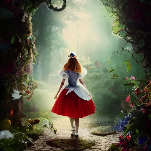 Prompt: full body pose, hyperrealistic photograph of alice in wonderland, dim volumetric lighting, 8 k, octane beautifully detailed render, extremely hyper detailed, intricate, epic composition, cinematic lighting, masterpiece, trending on artstation, very very detailed, stunning, hdr, smooth, sharp focus, high resolution, award, winning photo, dslr, 5 0 mm