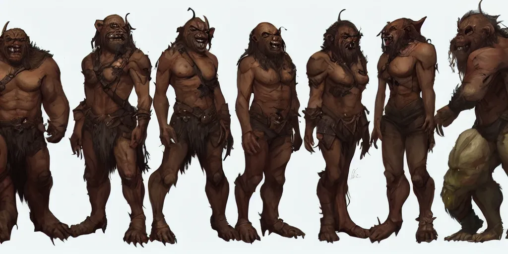 Image similar to a bunch of orcs character designs for a video game, concept art by senior character artist, artstation contest winner, full body