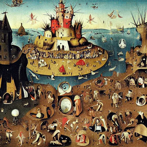 Prompt: painting of Where’s Waldo by Hieronymus Bosch