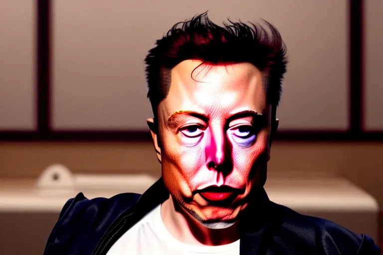 Image similar to hyperrealism aesthetic ridley scott and denis villeneuve style photography of a detailed hyperrealism elon musk, siting on a detailed hyperrealism toilet and scrolling his detailed smartphone in hyperrealism scene from detailed art house movie in style of alejandro jodorowsky and wes anderson