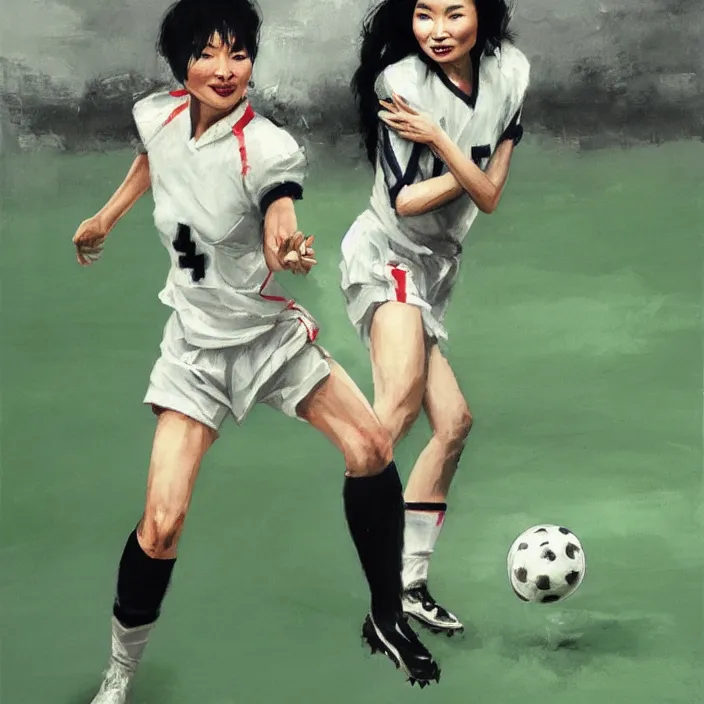 Image similar to maggie cheung as a football player, by wlop