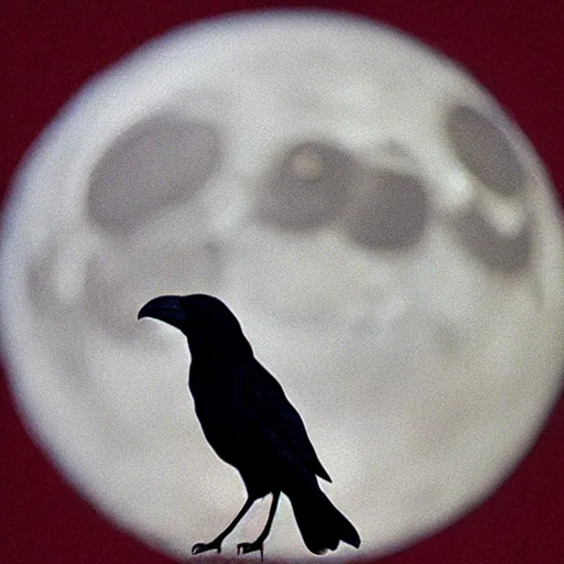 Prompt: a raven in front of a red moon