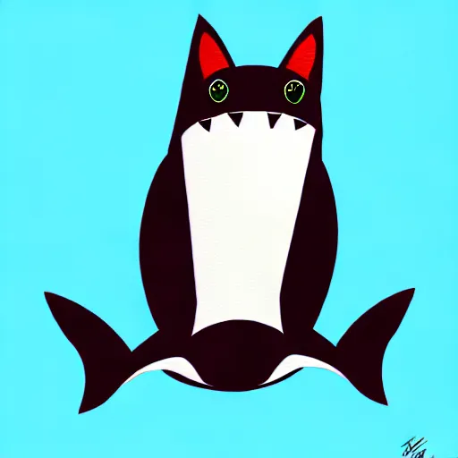 Prompt: shark cat hybrid, ilustration.