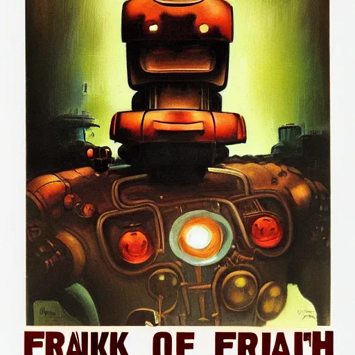 Prompt: portrait of a robot by frank frazetta in the style of frank frazetta