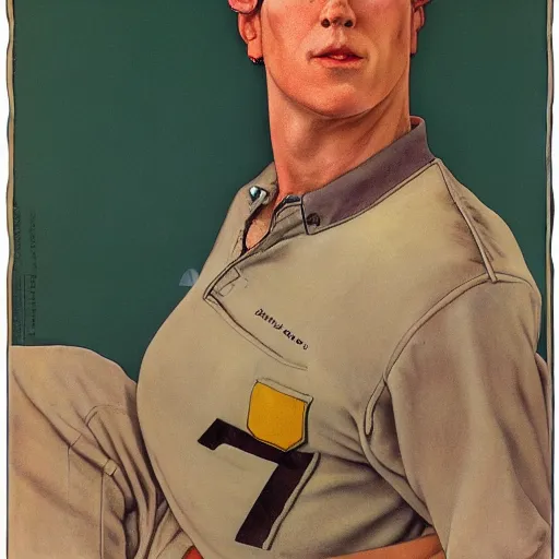 Prompt: Frontal portrait of Jim Kelly. A portrait by Norman Rockwell.