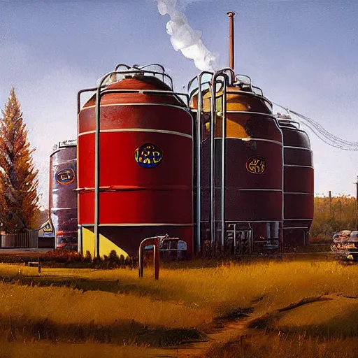 Image similar to a beer brewery painted by stalenhag