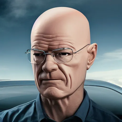 Prompt: a car which looks like walter whites head, high def, 8 k hd, realistic, highly detailed,