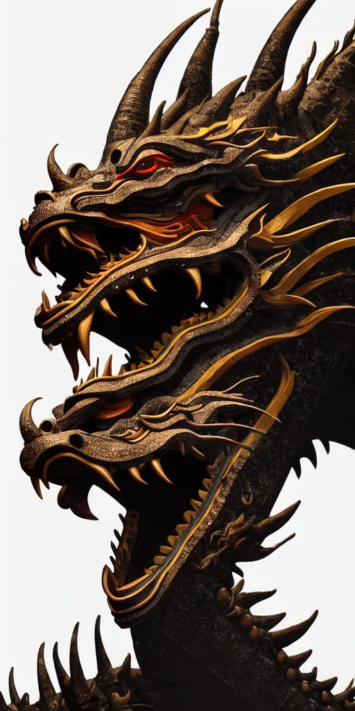 Image similar to a beautiful obverse portrait of a single huge chinese dragon, solid background, mechanical, metal, model design, fine texture structure, hyper detailed, perfect shadows, front view lens, atmospheric lighting, 3 d render, the style of pascal blanche and sparth juan zigor samaniego, paul pepera pablo roldan, denoise, alone, 4 k hd