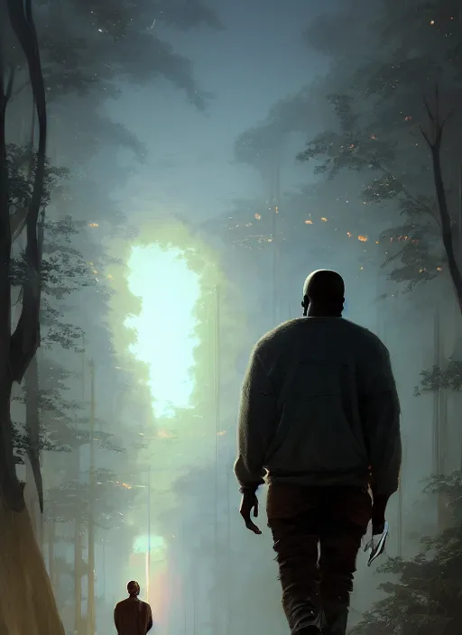 Image similar to highly detailed portrait kanye west walking towards the camera gta v stephen bliss unreal engine fantasy art by greg rutkowski loish rhads ferdinand knab makoto shinkai lois van baarle ilya kuvshinov rossdraws tom bagshaw global illumination radiant light detailed intricate environment