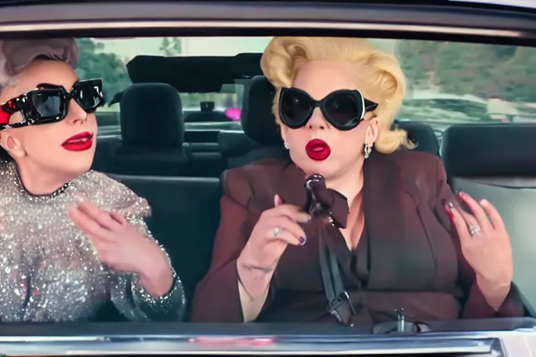 Image similar to lady gaga and judy garland in carpool karaoke, lady gaga, judy garland, red weapon 8 k s 3 5, cooke anamorphic / i lenses, highly detailed, cinematic lighting