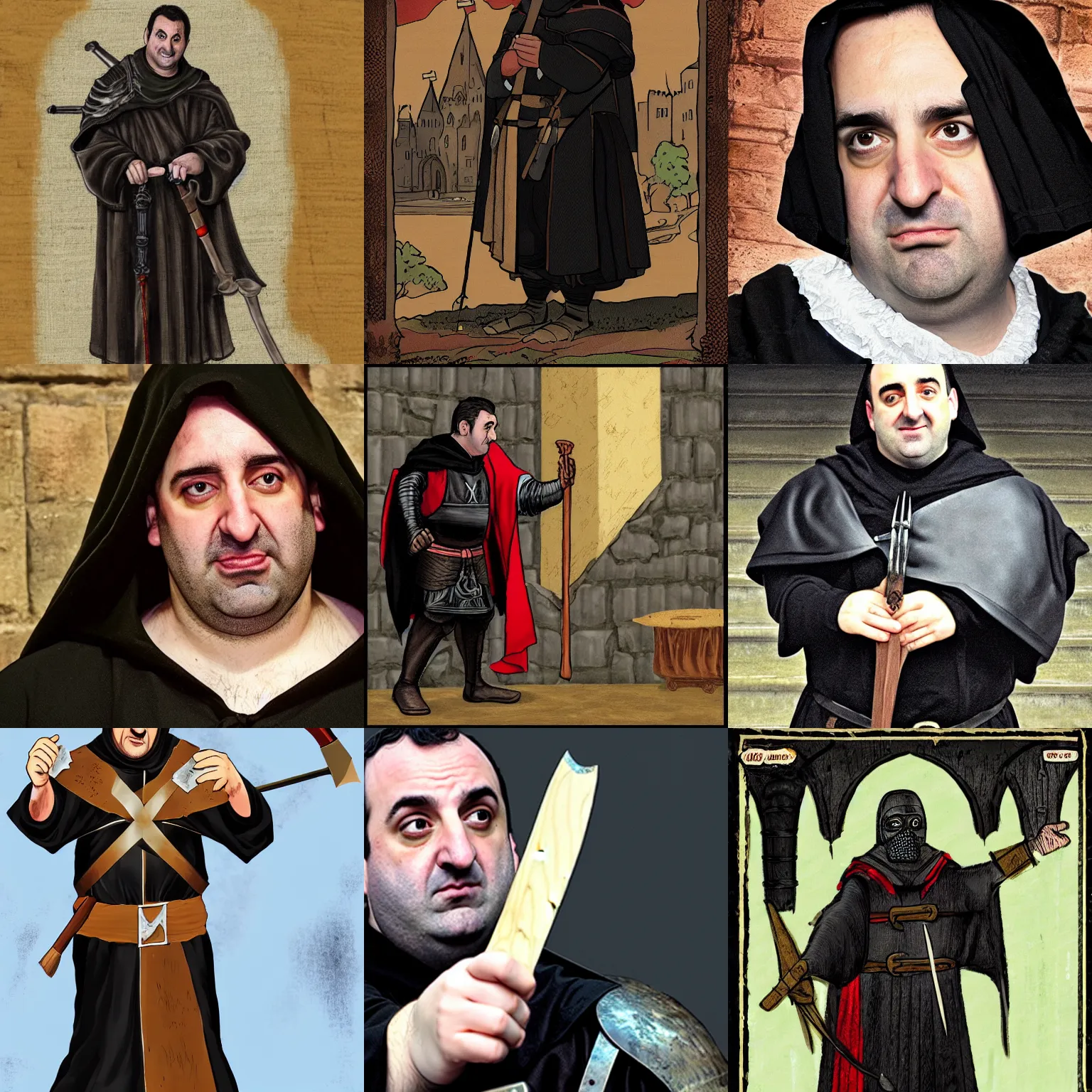 Prompt: Mike Stoklasa from Red Letter Media as a medieval executioner, black robe