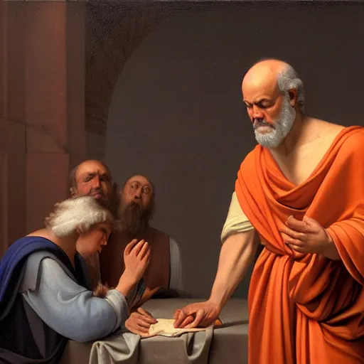 Image similar to socrates wearing a virtual reality headset, renaissance painting