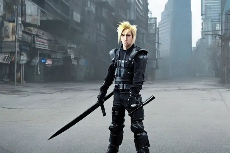 Image similar to live action film still of nathan fielder playing cloud strife in the new sci - fi movie