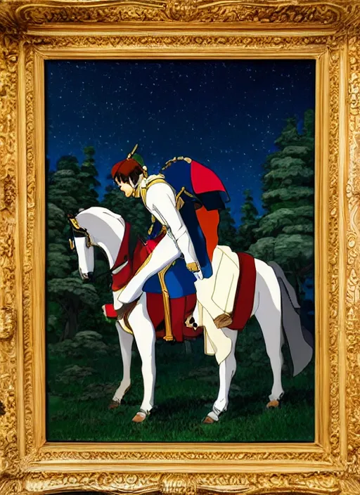 Image similar to napoleon bonaparte painting in studio ghibli style