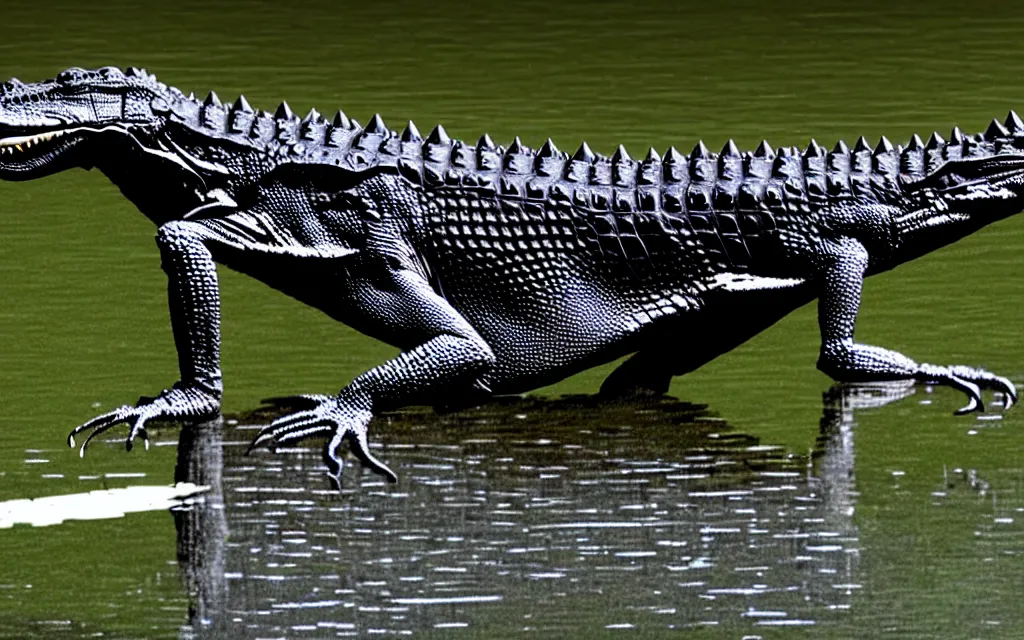 Image similar to Photomorph that fuses a crocodile with a crow, realistic anatomy