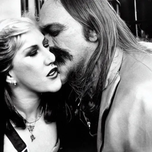 Image similar to Lemmy kissing Samantha Fox, photo