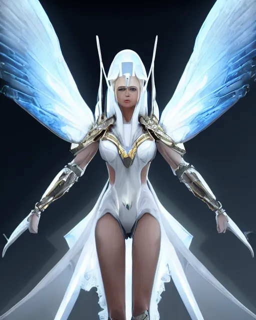 Prompt: perfect white haired attractive egyptian goddess with huge white dove wings, warframe armor, beautiful, symmetric, charlize theron, half asian, pretty face, blue eyes, scifi platform, laboratory, experiment, 4 k, ultra realistic, epic lighting, android body, illuminated, cinematic, masterpiece, art by akihito tsukushi, voidstar