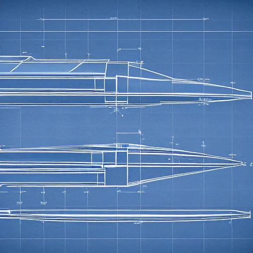 Image similar to blueprint of spaceship, blue, technical drawing, 8 k