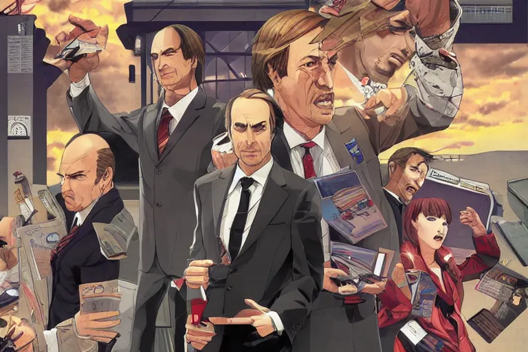 Image similar to better call saul illustration by shigenori soejima, jimmy mcgill and kim wexler