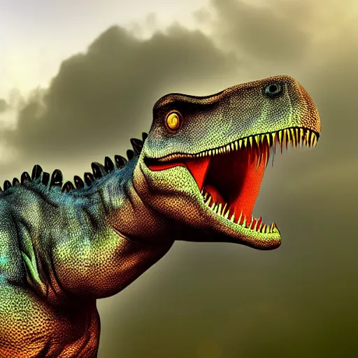 Image similar to dinosaur smoking a cigarette in their mouth realistic hdr professional shot