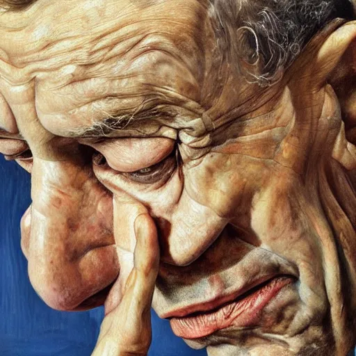 Prompt: high quality high detail painting by lucian freud, hd, portrait of a man covered with multiple eyes, photorealistic lighting