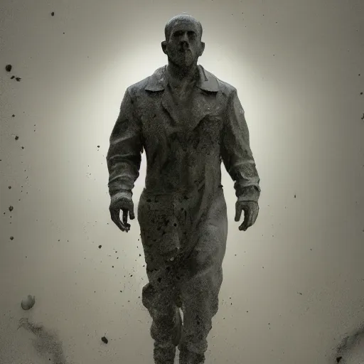 Image similar to hyperrealistic mixed media image of a statue of jason alexander skulking through a dark neighborhood with a flashlight, stunning 3 d render inspired art by istvan sandorfi and greg rutkowski, perfect facial symmetry, realistic, highly detailed attributes and atmosphere, dim volumetric cinematic lighting, 8 k octane extremely hyper - detailed render, post - processing, masterpiece,