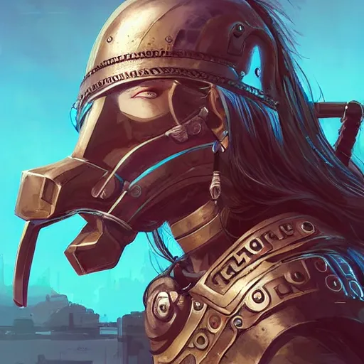 Image similar to cyberpunk viking helmet mask warrior goddess robot ninja fantasy, art gta 5 cover, official fanart behance hd artstation by jesper ejsing, by rhads, makoto shinkai and lois van baarle, ilya kuvshinov, ossdraws