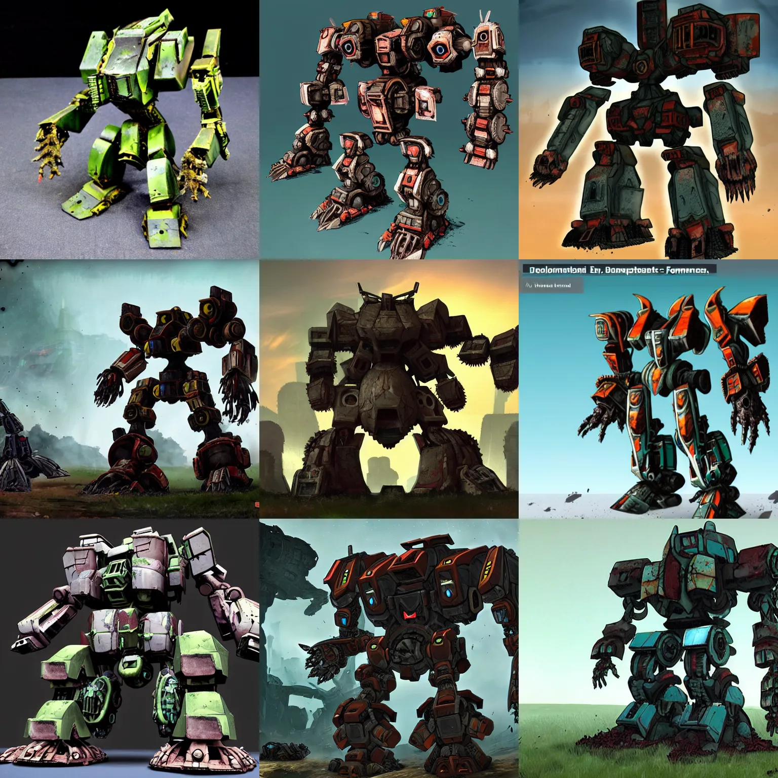 Prompt: broken down, decomposition, disintegrating, disappearing mega mech warrior ruin,