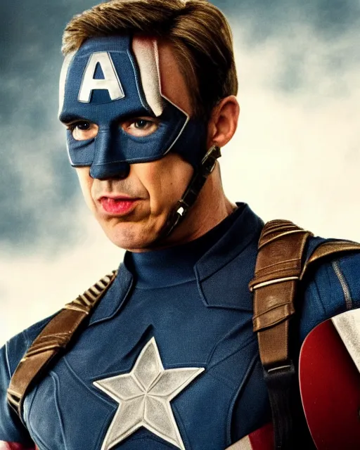 Image similar to film still close - up shot of steve coogan as captain america from the movie captain america : the first avenger. photographic, photography