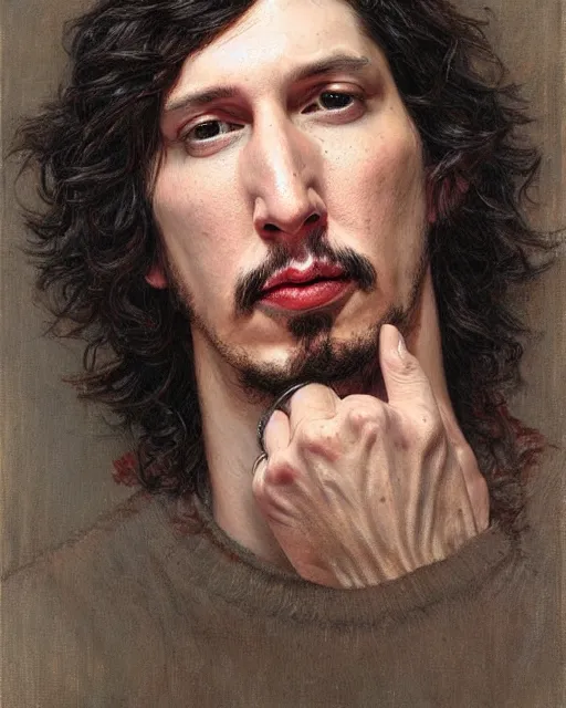 Image similar to beautiful realistic artistic detailed portrai of adam driver by gaston bussiere, donato giancola