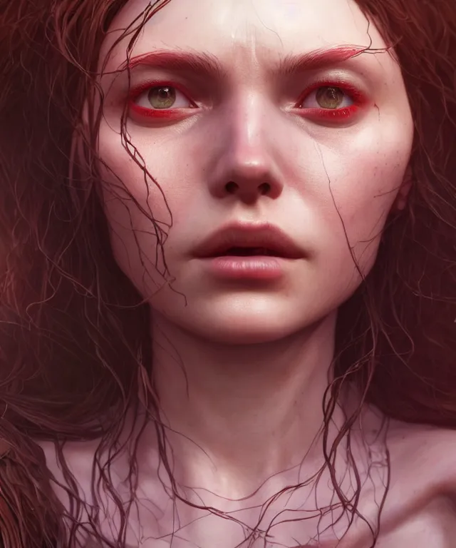 Image similar to Wanda maximoff, au naturel, hyper detailed, digital art, trending in artstation, cinematic lighting, studio quality, smooth render, unreal engine 5 rendered, octane rendered, art style by klimt and nixeu and ian sprigger and wlop and krenz cushart
