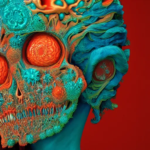 Prompt: a beautiful digital art of a detailed psychedelic coral - carved human skull made from detailed fractal by alberto seveso, jean delville, edmund dulac, jean giraud, vivid colors, octane render, redshift render