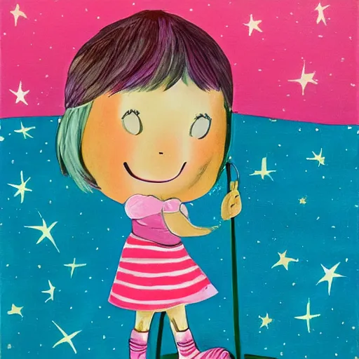 Prompt: a little girl as a star