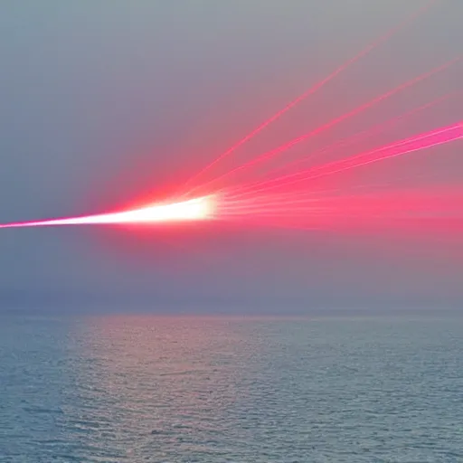 Prompt: laser beam striking the ocean