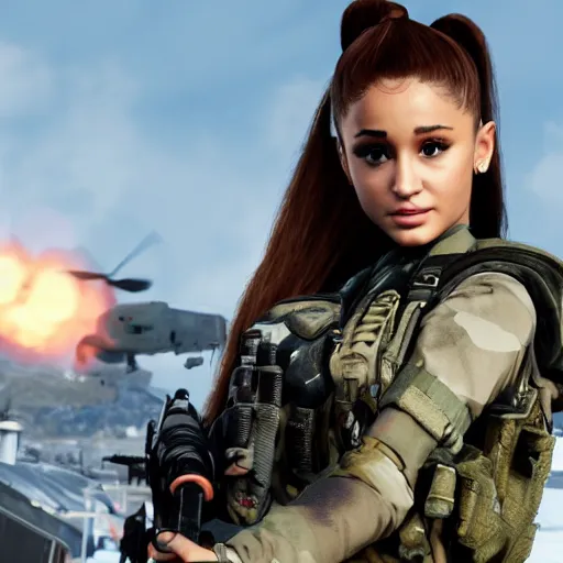 Image similar to Ariana Grande in Call of Duty, 4k