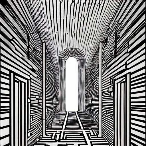 Image similar to a huge bright maze of many doorways and lots of stairs, many doorways, inside a giant mansion, artstation, Junji Ito, epic composition