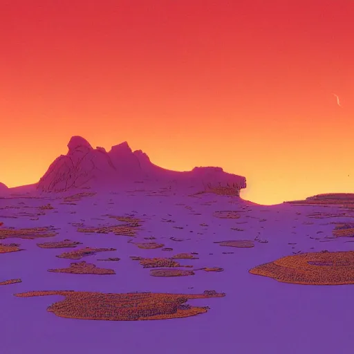 Prompt: A beautiful landscape, by Moebius and Beeple, chromostereopsis