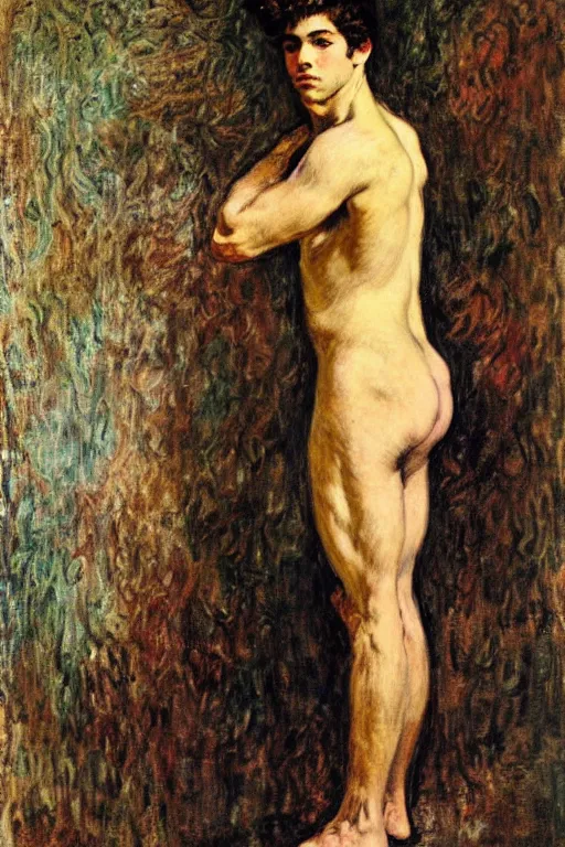 Image similar to attractive male, painting by gustave moreau, j. c. leyendecker, claude monet