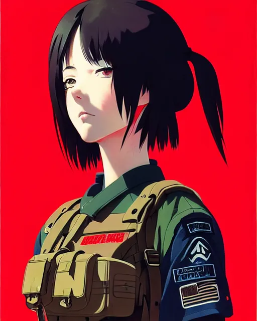 Image similar to girl wearing tactical gear, very anime, fine - face, audrey plaza, realistic shaded perfect face, fine details. anime. realistic shaded lighting poster by ilya kuvshinov katsuhiro otomo ghost - in - the - shell, magali villeneuve, artgerm, jeremy lipkin and michael garmash and rob rey