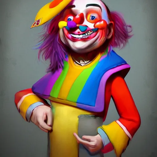 Image similar to Portrait of a colorful happy joyful funny clown, artstation, cgsociety, masterpiece