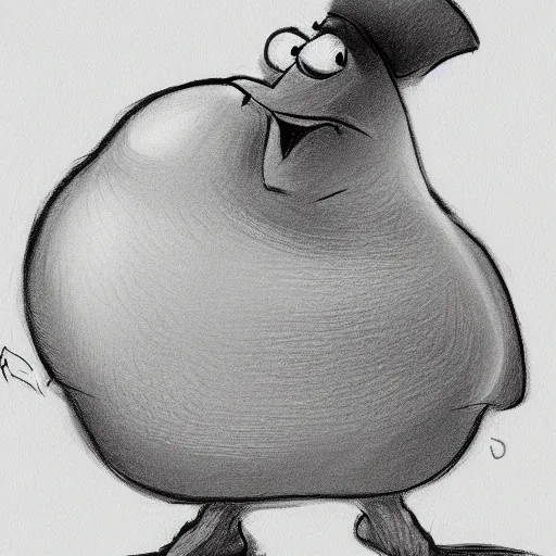 Prompt: funny fat bird resting under mushroom by milt kahl, cartoon pencil sketch