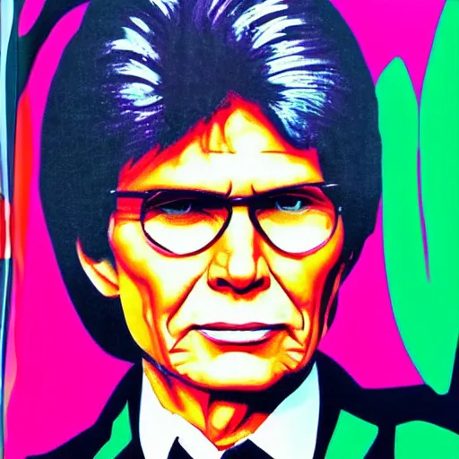 Image similar to bogdanoff portrait, pop art style, vivid colors