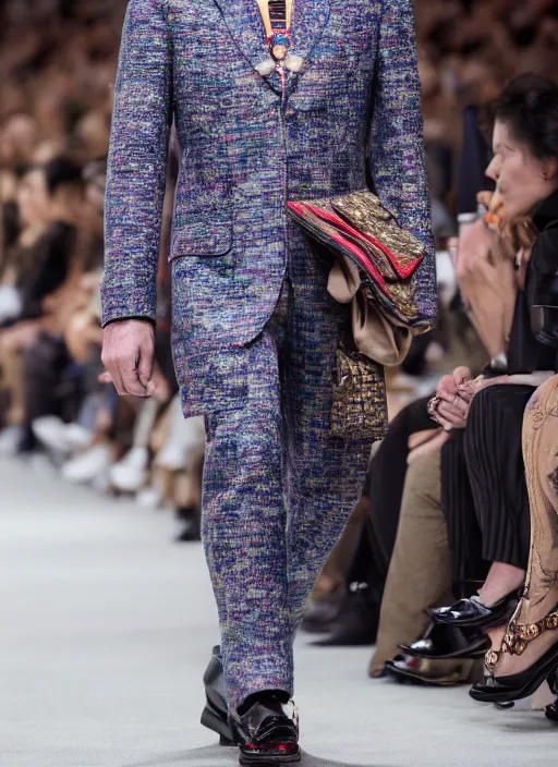 Image similar to hyperrealistic and heavy detailed gucci runway show of albert einstein, leica sl 2 5 0 mm, vivid color, high quality, high textured, real life