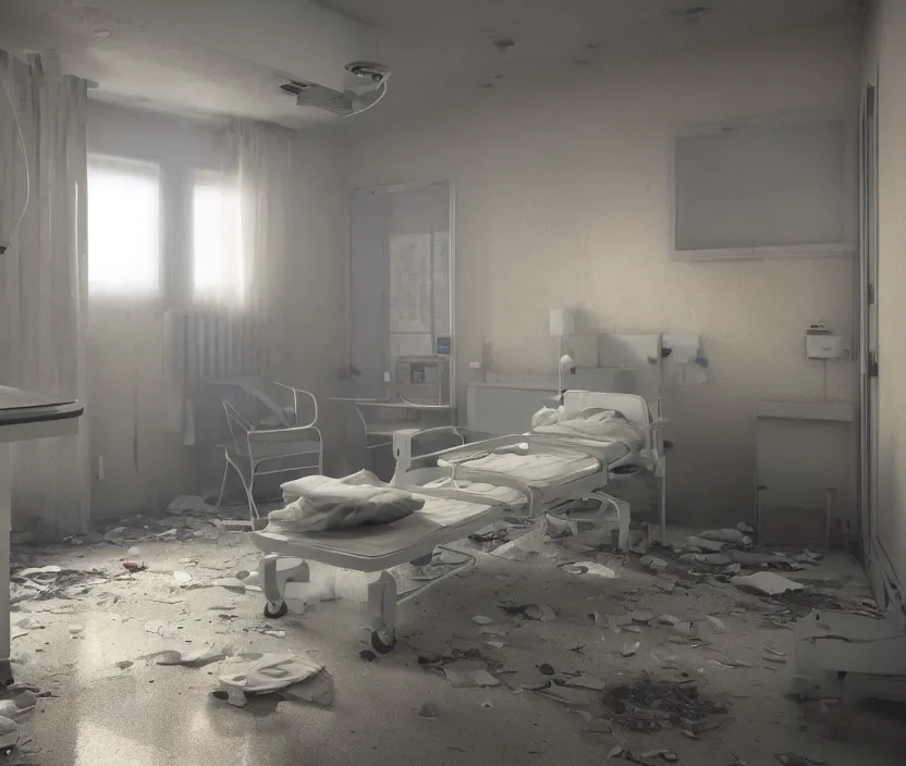 Prompt: Abandoned hospital room, octane render, artstation trending, highly detailded