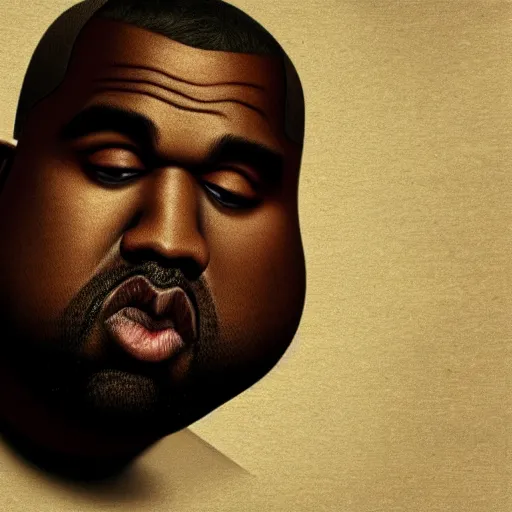 Image similar to hyperrealistic mixed media image of a incredibly morbidly obese kanye west, stunning 3 d render inspired art by istvan sandorfi and greg rutkowski, perfect facial symmetry, realistic, highly detailed attributes and atmosphere, dim volumetric cinematic lighting, 8 k octane extremely hyper - detailed render, post - processing, masterpiece,